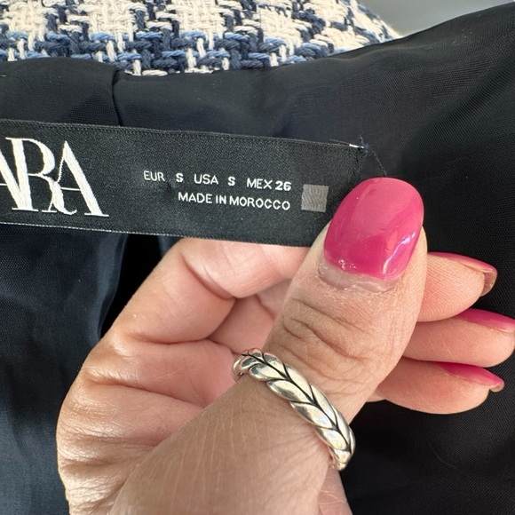 Zara Blue Double Breasted Houndstooth Blazer size S  academia preppy old money - Picture 10 of 13